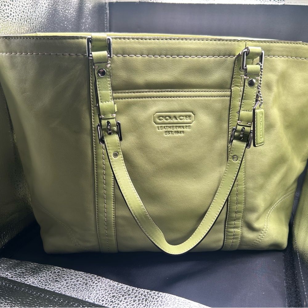 Coach lime green Leather Tote Bag